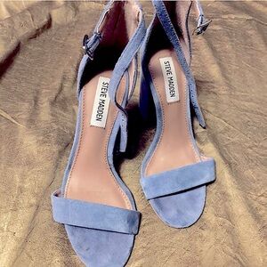 Pale cornflower blue suede Steve Madden strappy heels